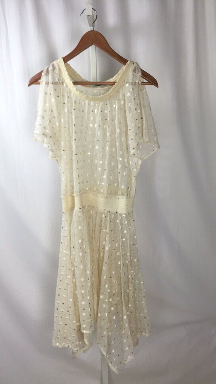 LEIFNOTES for ANTHROPOLOGIE Ivory NET DOT & GLEAM Dress sz. 8